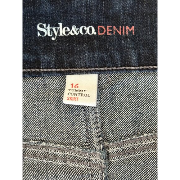 Style&co WOMENS PLUS SIZE DENIM LONG MAXI SKIRT SZ 16 TUMMY CONTROL POCKETS STRE - Picture 9 of 10